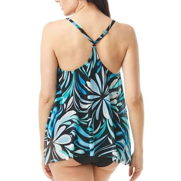 862 Coco Reef Women's Cassis Swirl Mesh Bra Sized Layer Tankini Top BLUE sz 38C - Picture 2 of 2